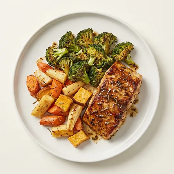 Rosemary Roasted Fish With Roasted Carrots And Broccoli